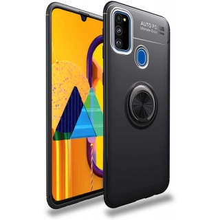 Samsung Galaxy M30s Kılıf Renkli Silikon Yüzüklü Standlı Auto Focus Ravel Kapak - Siyah