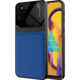 Samsung Galaxy M30s Kılıf Deri Görünümlü Emiks Kapak - Mavi