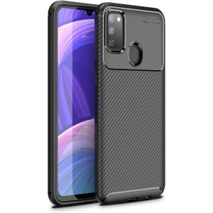 Samsung Galaxy M30s Kılıf Silikon Parmak İzi Bırakmayan Karbon Soft Negro Kapak - Siyah