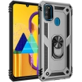 Samsung Galaxy M30s Kılıf Silikon Zırhlı Standlı Yüzüklü Mıknatıslı Tank Kapak - Gümüş