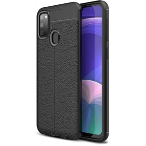 Samsung Galaxy M30s Kılıf Deri Görünümlü Lüks Parmak İzi Bırakmaz Niss Silikon Kapak - Siyah