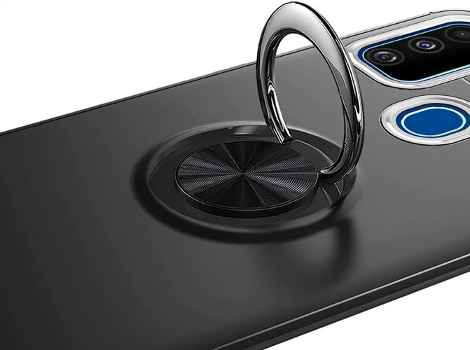 Samsung Galaxy M31 Kılıf Auto Focus Serisi Soft Premium Standlı Yüzüklü Kapak - Kırmızı - Siyah