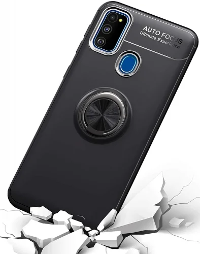Samsung Galaxy M31 Kılıf Auto Focus Serisi Soft Premium Standlı Yüzüklü Kapak - Siyah
