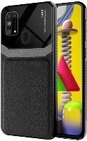 Samsung Galaxy M31 Kılıf Deri Görünümlü Emiks Kapak - Siyah