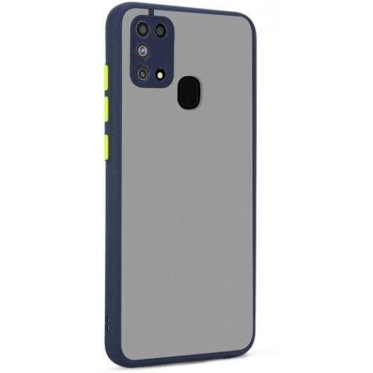 Samsung Galaxy M31 Kılıf Kamera Korumalı Arkası Şeffaf Mat Silikon Kapak - Lacivert