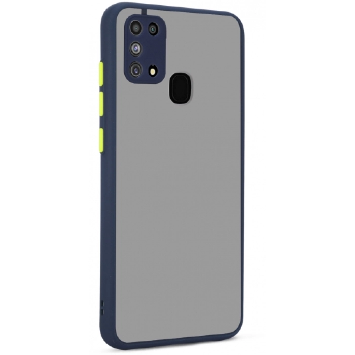 Samsung Galaxy M31 Kılıf Kamera Korumalı Arkası Şeffaf Mat Silikon Kapak - Lacivert