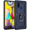 Samsung Galaxy M31 Kılıf Silikon Zırhlı Standlı Yüzüklü Mıknatıslı Tank Kapak - Lacivert