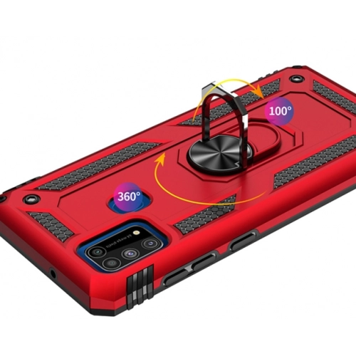 Samsung Galaxy M31 Kılıf Silikon Zırhlı Standlı Yüzüklü Mıknatıslı Tank Kapak - Rose Gold