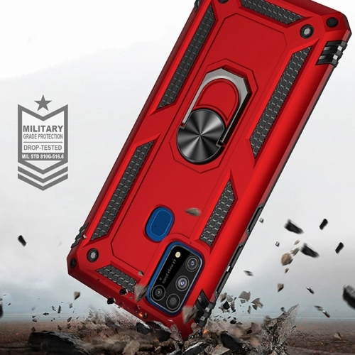 Samsung Galaxy M31 Kılıf Silikon Zırhlı Standlı Yüzüklü Mıknatıslı Tank Kapak - Siyah