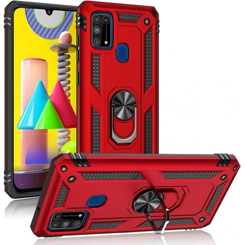 Samsung Galaxy M31 Kılıf Silikon Zırhlı Standlı Yüzüklü Mıknatıslı Tank Kapak - Siyah