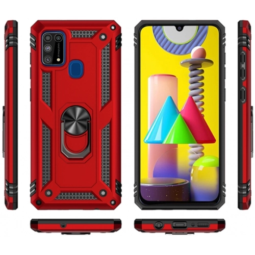 Samsung Galaxy M31 Kılıf Silikon Zırhlı Standlı Yüzüklü Mıknatıslı Tank Kapak - Siyah