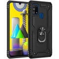 Samsung Galaxy M31 Kılıf Silikon Zırhlı Standlı Yüzüklü Mıknatıslı Tank Kapak - Siyah