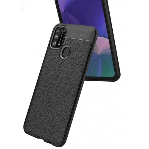 Samsung Galaxy M31 Kılıf Deri Görünümlü Lüks Parmak İzi Bırakmaz Niss Silikon Kapak - Lacivert