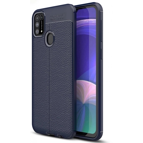 Samsung Galaxy M31 Kılıf Deri Görünümlü Lüks Parmak İzi Bırakmaz Niss Silikon Kapak - Lacivert