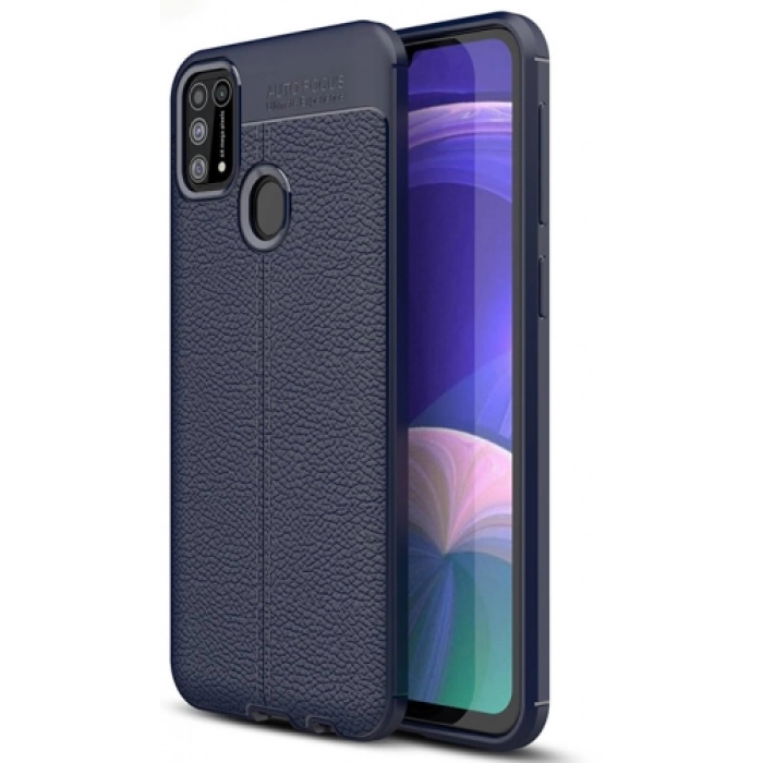 Samsung Galaxy M31 Kılıf Deri Görünümlü Lüks Parmak İzi Bırakmaz Niss Silikon Kapak - Lacivert