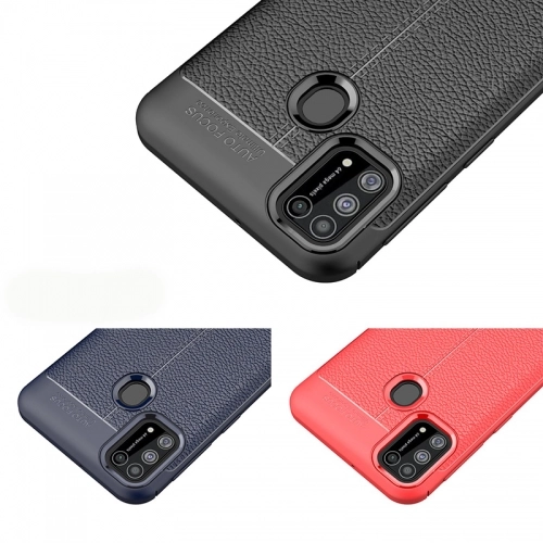 Samsung Galaxy M31 Kılıf Deri Görünümlü Lüks Parmak İzi Bırakmaz Niss Silikon Kapak - Siyah