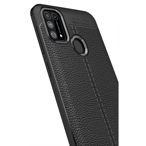 Samsung Galaxy M31 Kılıf Deri Görünümlü Lüks Parmak İzi Bırakmaz Niss Silikon Kapak - Siyah