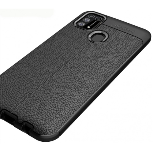 Samsung Galaxy M31 Kılıf Deri Görünümlü Lüks Parmak İzi Bırakmaz Niss Silikon Kapak - Siyah