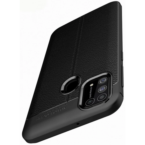 Samsung Galaxy M31 Kılıf Deri Görünümlü Lüks Parmak İzi Bırakmaz Niss Silikon Kapak - Siyah