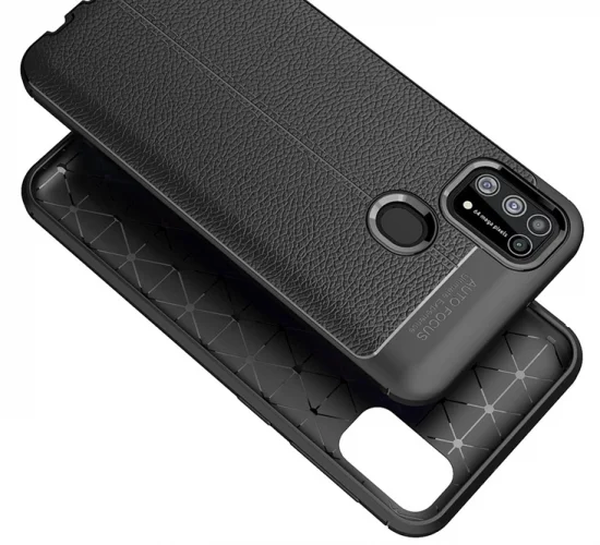 Samsung Galaxy M31 Kılıf Deri Görünümlü Parmak İzi Bırakmaz Niss Silikon - Siyah