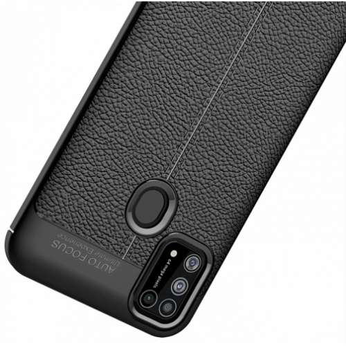 Samsung Galaxy M31 Kılıf Deri Görünümlü Lüks Parmak İzi Bırakmaz Niss Silikon Kapak - Siyah