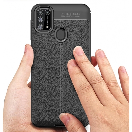 Samsung Galaxy M31 Kılıf Deri Görünümlü Lüks Parmak İzi Bırakmaz Niss Silikon Kapak - Siyah