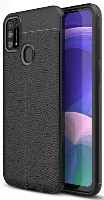 Samsung Galaxy M31 Kılıf Deri Görünümlü Parmak İzi Bırakmaz Niss Silikon - Siyah