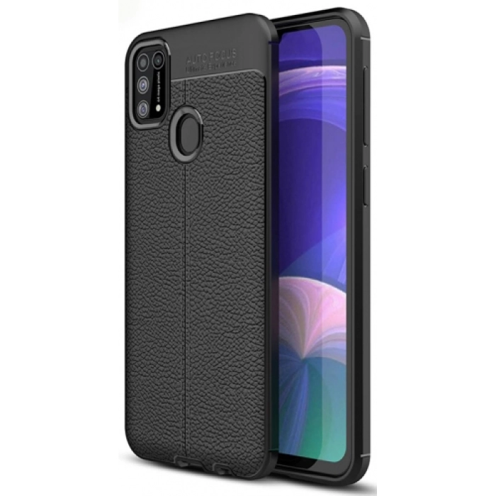 Samsung Galaxy M31 Kılıf Deri Görünümlü Lüks Parmak İzi Bırakmaz Niss Silikon Kapak - Siyah