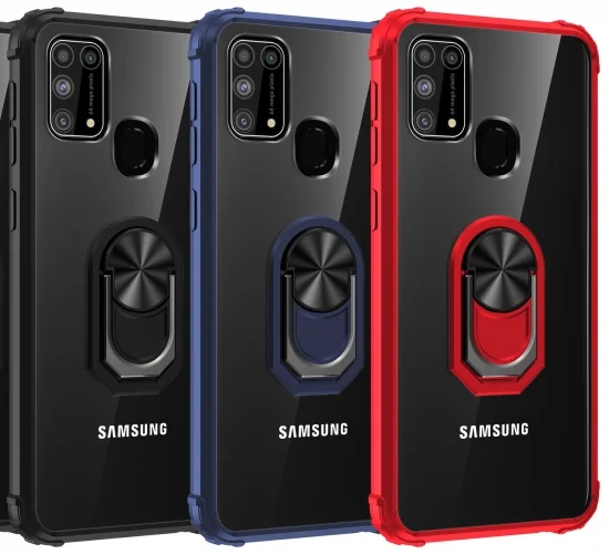 Samsung Galaxy M31 Kılıf Standlı Arkası Şeffaf Kenarları Airbag Kapak - Siyah