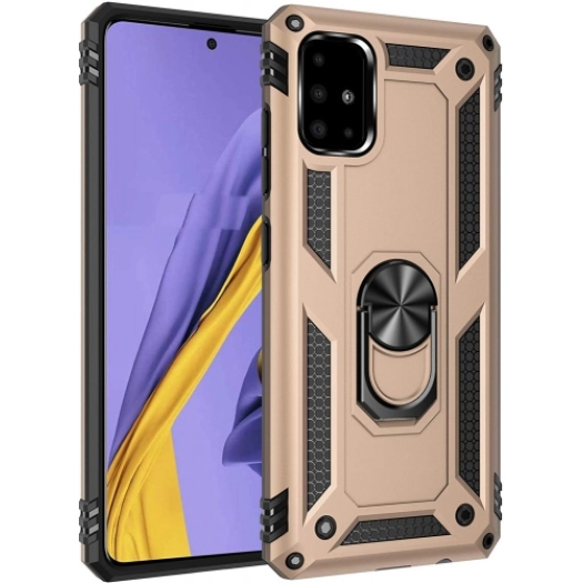 Samsung Galaxy M31s Kılıf Silikon Zırhlı Standlı Yüzüklü Mıknatıslı Tank Kapak - Gold