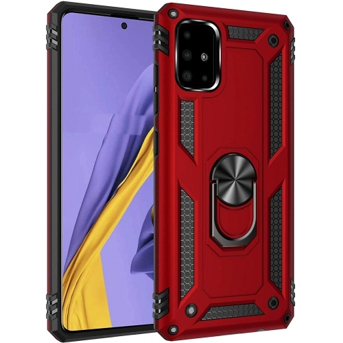 Samsung Galaxy M31s Kılıf Silikon Zırhlı Standlı Yüzüklü Mıknatıslı Tank Kapak - Kırmızı