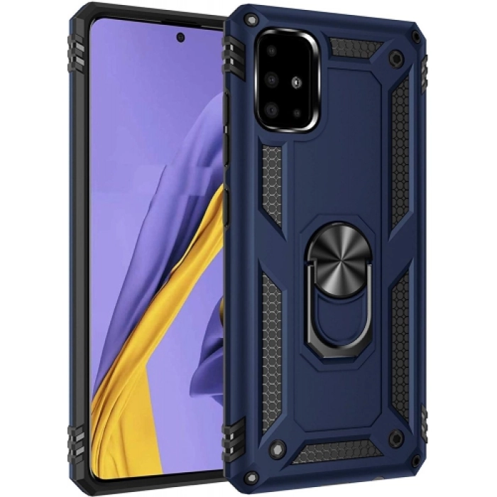 Samsung Galaxy M31s Kılıf Silikon Zırhlı Standlı Yüzüklü Mıknatıslı Tank Kapak - Lacivert