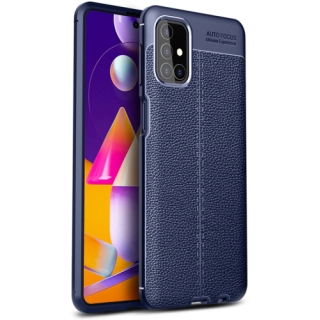 Samsung Galaxy M31s Kılıf Deri Görünümlü Lüks Parmak İzi Bırakmaz Niss Silikon Kapak - Lacivert