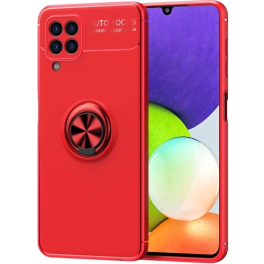 Samsung Galaxy M32 Kılıf Renkli Silikon Yüzüklü Standlı Auto Focus Ravel Kapak - Kırmızı