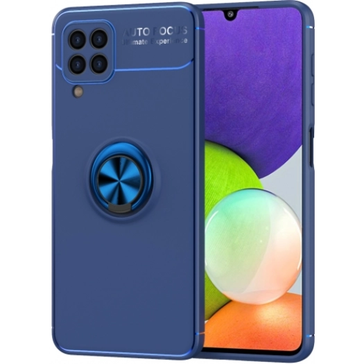 Samsung Galaxy M32 Kılıf Renkli Silikon Yüzüklü Standlı Auto Focus Ravel Kapak - Mavi