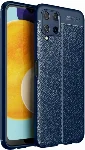 Samsung Galaxy M32 Kılıf Deri Görünümlü Parmak İzi Bırakmaz Niss Silikon - Lacivert