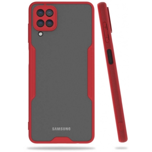 Samsung Galaxy M32 Kılıf Renkli Silikon Kamera Lens Korumalı Şeffaf Parfe Kapak - Kırmızı