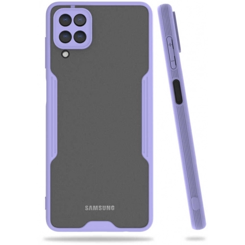 Samsung Galaxy M32 Kılıf Renkli Silikon Kamera Lens Korumalı Şeffaf Parfe Kapak - Lila