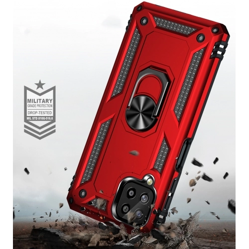 Samsung Galaxy M32 Kılıf Silikon Zırhlı Standlı Yüzüklü Mıknatıslı Tank Kapak - Siyah