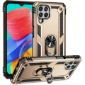 Samsung Galaxy M33 5G Kılıf Silikon Zırhlı Standlı Yüzüklü Mıknatıslı Tank Kapak - Gold