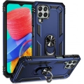 Samsung Galaxy M33 5G Kılıf Silikon Zırhlı Standlı Yüzüklü Mıknatıslı Tank Kapak - Lacivert
