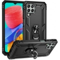 Samsung Galaxy M33 5G Kılıf Silikon Zırhlı Standlı Yüzüklü Mıknatıslı Tank Kapak - Siyah