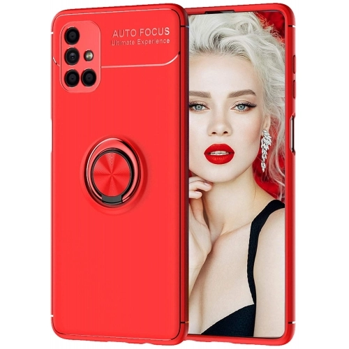 Samsung Galaxy M51 Kılıf Renkli Silikon Yüzüklü Standlı Auto Focus Ravel Kapak - Kırmızı