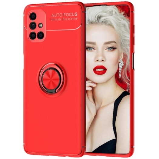 Samsung Galaxy M51 Kılıf Renkli Silikon Yüzüklü Standlı Auto Focus Ravel Kapak - Kırmızı