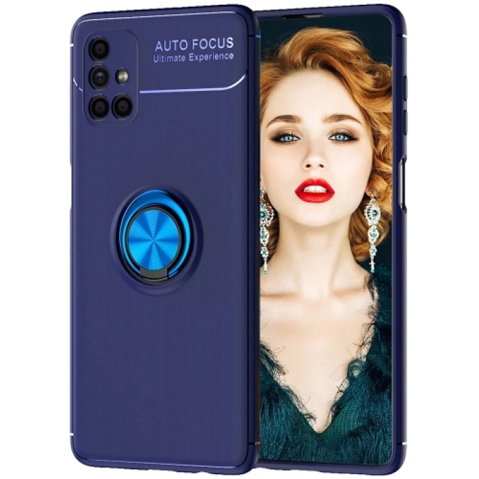 Samsung Galaxy M51 Kılıf Renkli Silikon Yüzüklü Standlı Auto Focus Ravel Kapak - Mavi