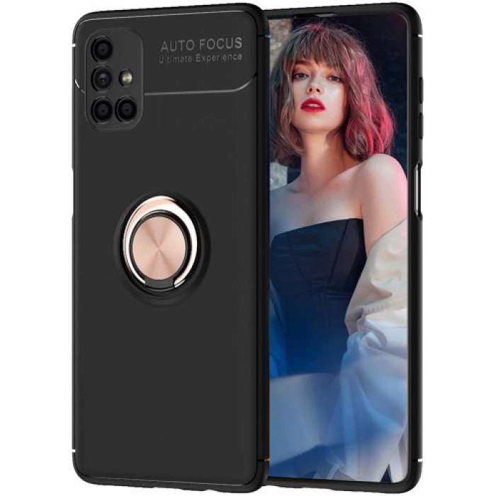 Samsung Galaxy M51 Kılıf Renkli Silikon Yüzüklü Standlı Auto Focus Ravel Kapak - Rose Gold