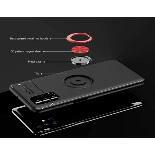 Samsung Galaxy M51 Kılıf Renkli Silikon Yüzüklü Standlı Auto Focus Ravel Kapak - Siyah