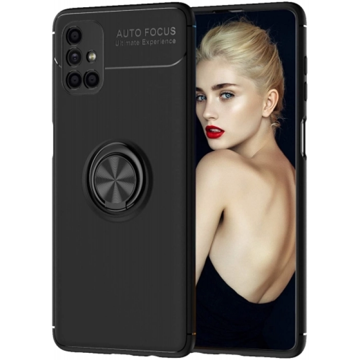 Samsung Galaxy M51 Kılıf Renkli Silikon Yüzüklü Standlı Auto Focus Ravel Kapak - Siyah