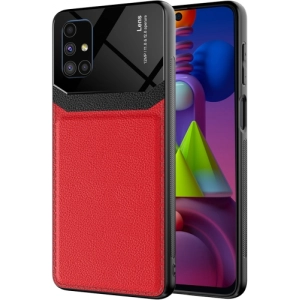 Samsung Galaxy M51 Kılıf Deri Görünümlü Emiks Kapak - Kırmızı
