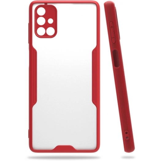 Samsung Galaxy M51 Kılıf Renkli Silikon Kamera Lens Korumalı Şeffaf Parfe Kapak - Kırmızı